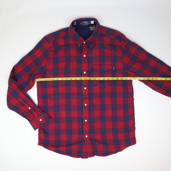 Chubbies Pearl Snap Shirt The Inside Out Flip Reverse It Navy Plaid Palms Mens L - Picture 7 of 9